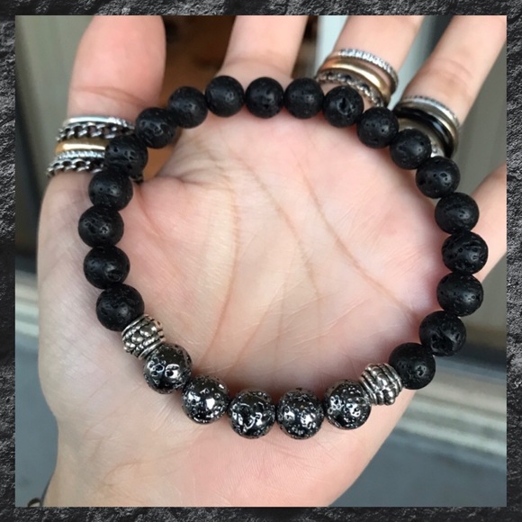 Men or women gun metal electroplated lava bracelet - Picture 2 of 7